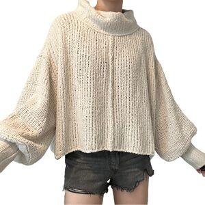Free People Oversized Turtleneck Sweater Knit Boho White Casual Fall Size Small